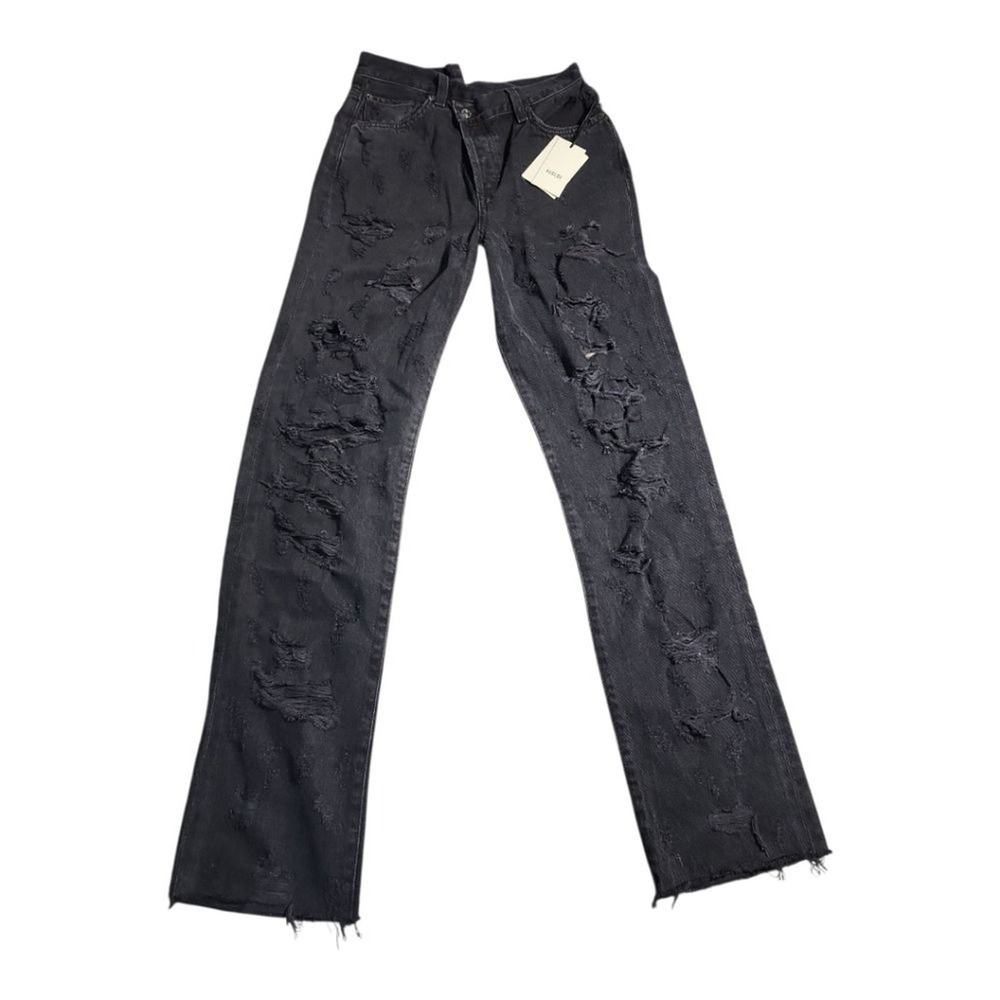 Agolde Criss Cross Straight Jeans Womens 24 Black Distressed Ripped Edgy Denim - Picture 2 of 12